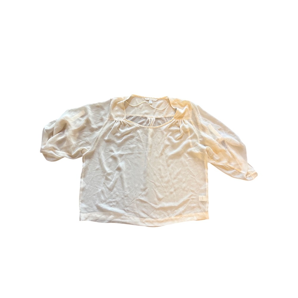 LC‎ Lauren Conrad Womens Cream Sheer Sequin Tab Sleeve Blouse Top Large Cream